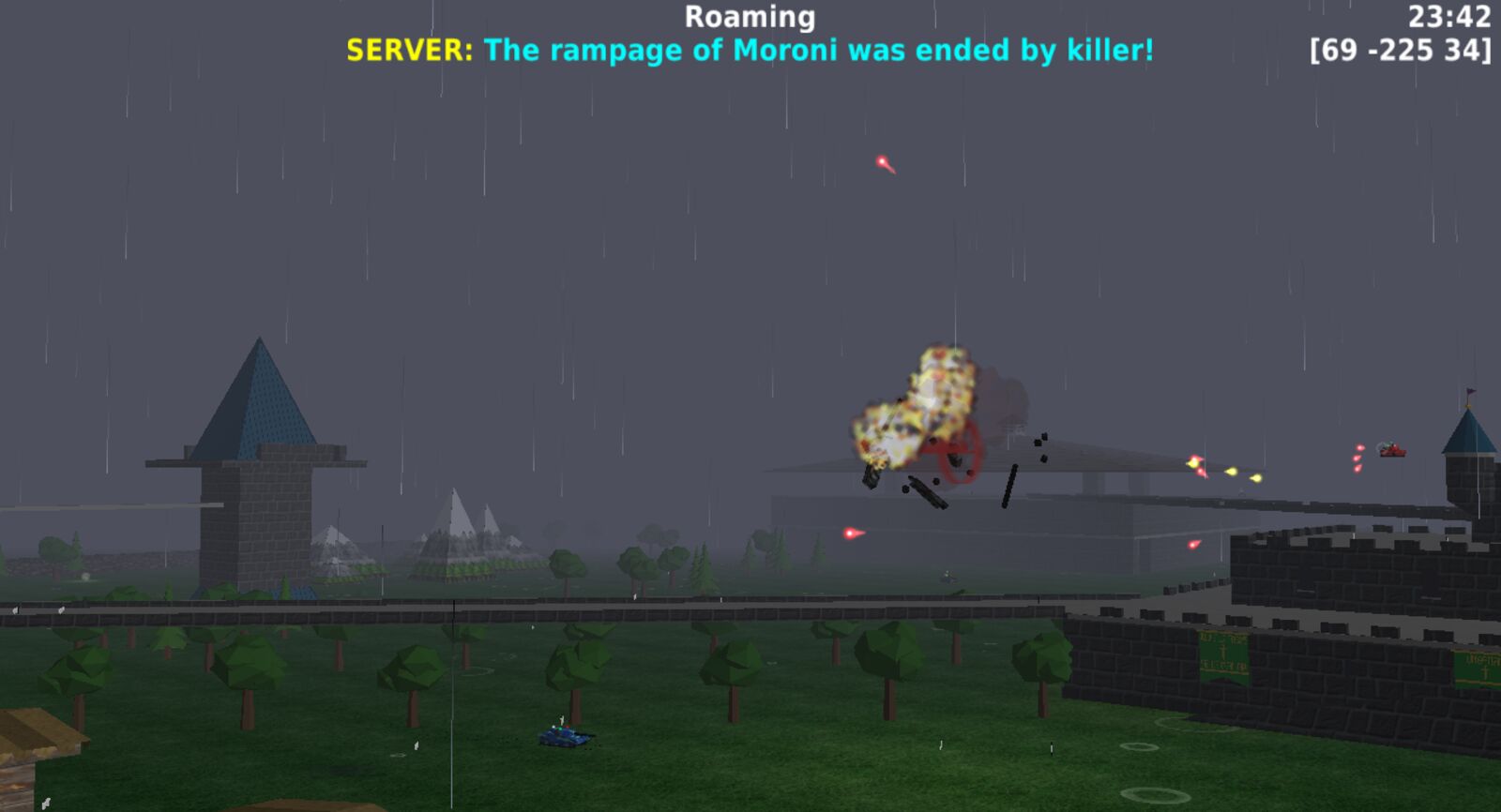 Explosions and tracers over a rainy battlefield