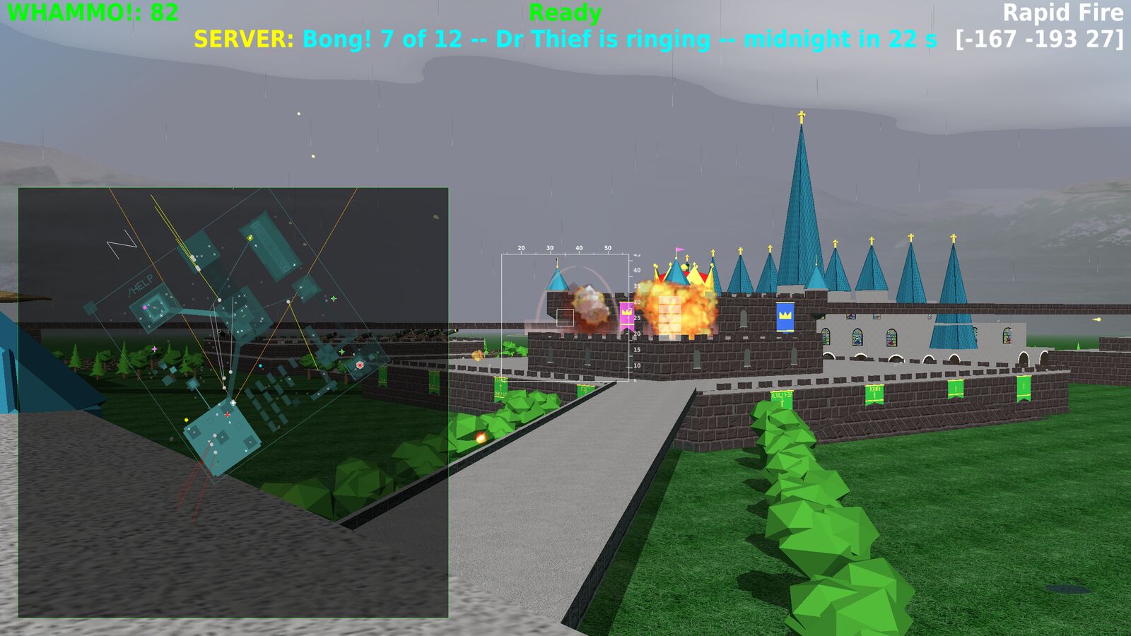 A real game: the castle under fire while Dr Thief rings the bell